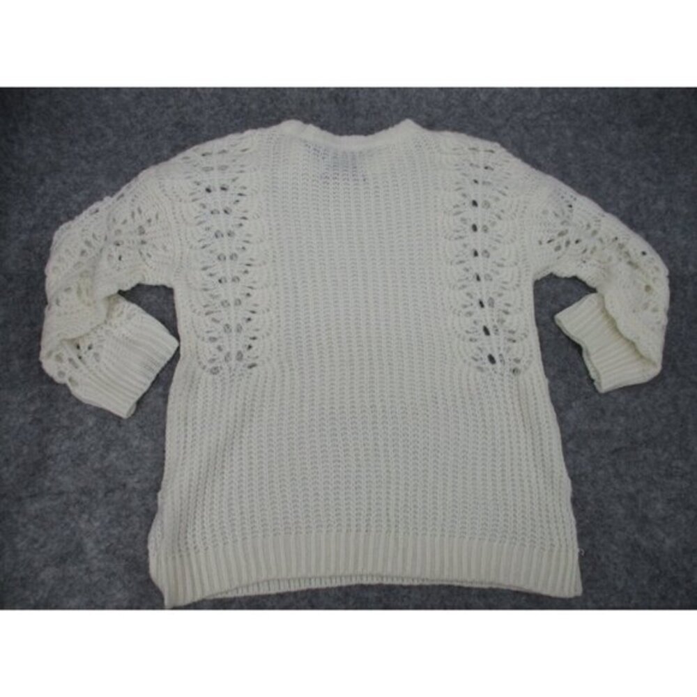 Pilcro Anthropologie White Devenne Pointelle Open Knit Sweater Womens Size XS